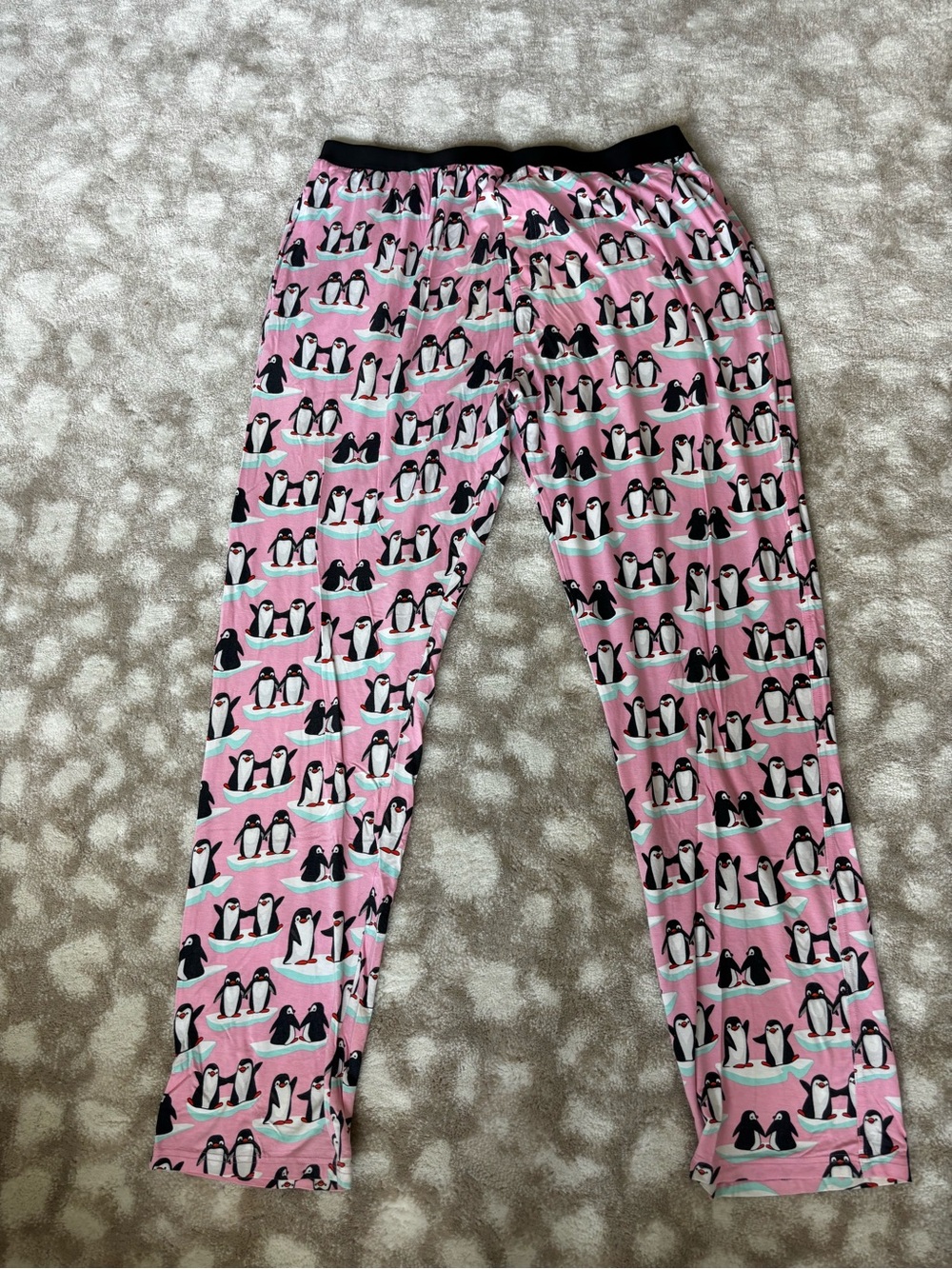MeUndies Pink Penguin Print Pajama Bottoms with Black Waistband